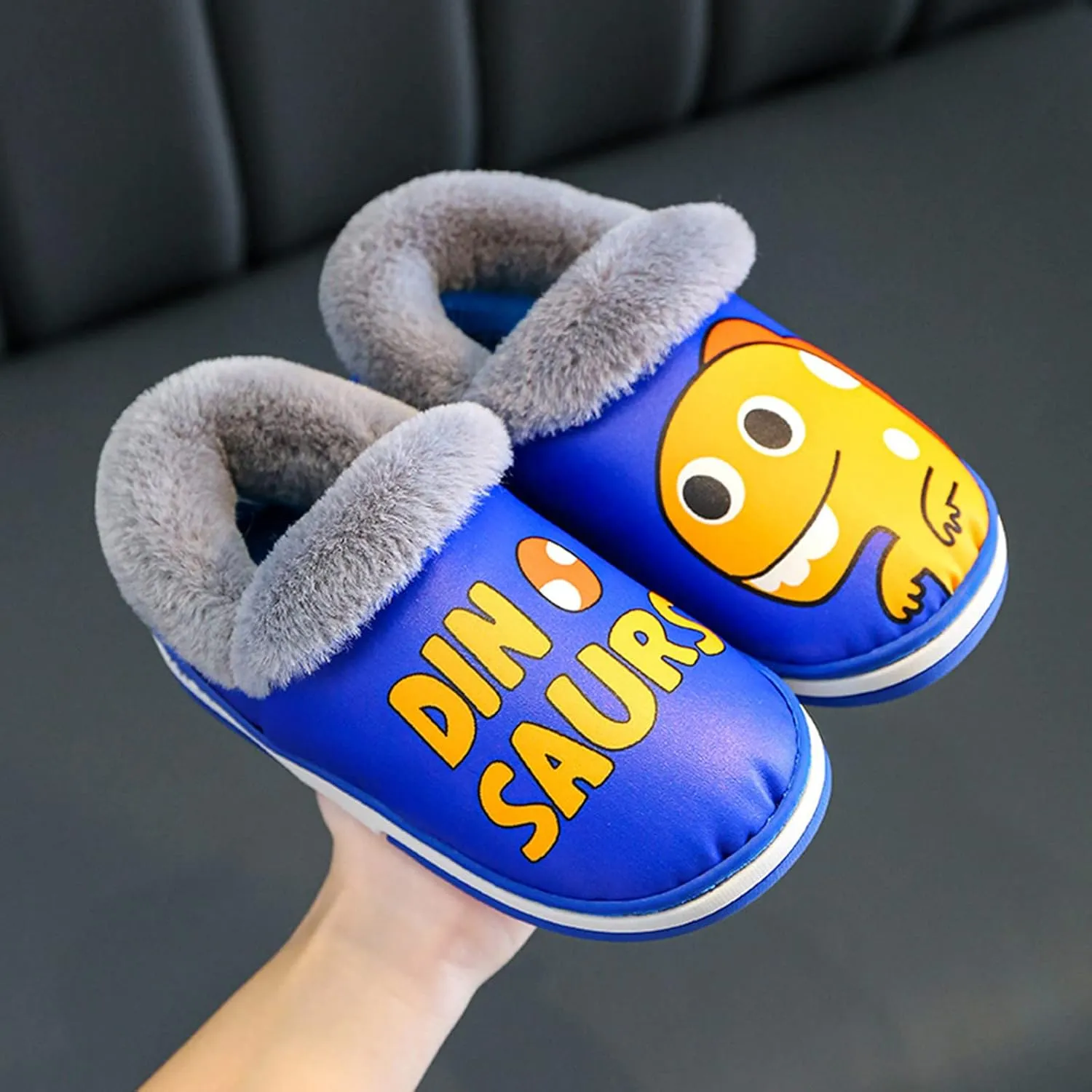 2-11 Years Toddler Slippers Boys Warm Cute Cartoon Slippers Booties Kids Girls Plush Fur Indoor House Home Shoes