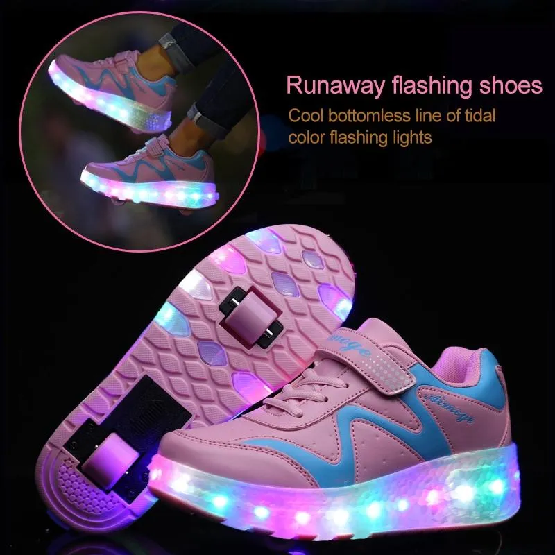 33 Pink Led Light Rechargeable Roller Skating Shoes - Double Wheel Ultra Light