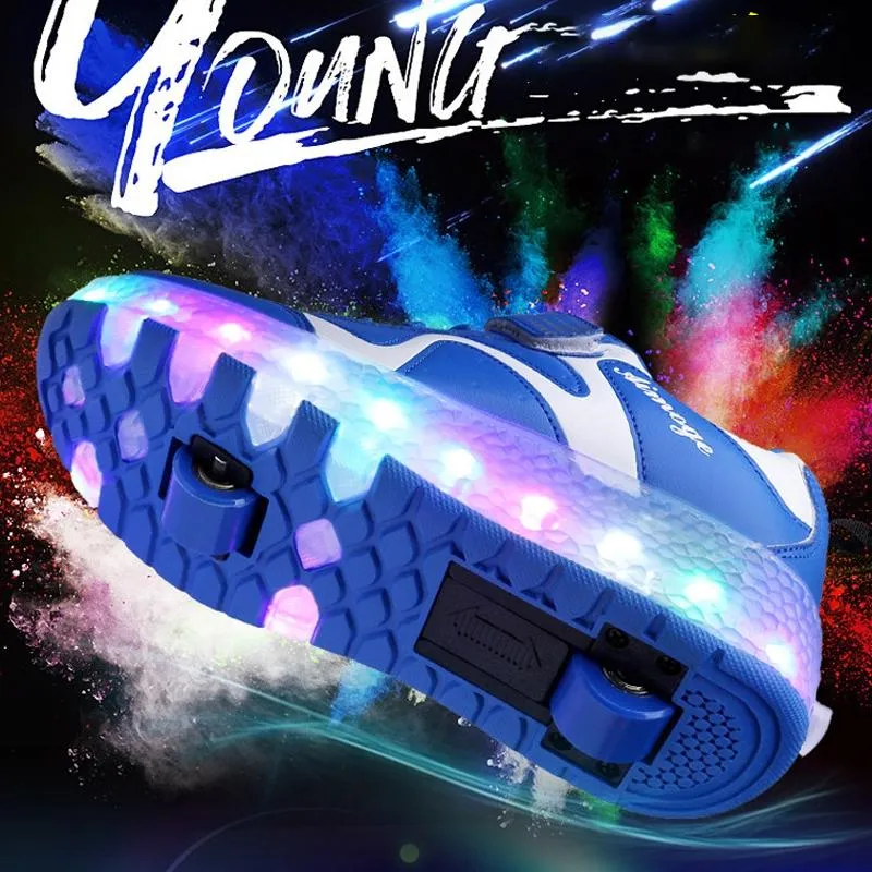 33 Pink Led Light Rechargeable Roller Skating Shoes - Double Wheel Ultra Light