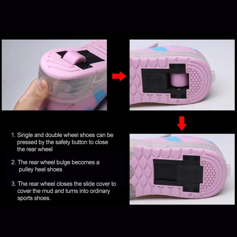 33 Pink Led Light Rechargeable Roller Skating Shoes - Double Wheel Ultra Light