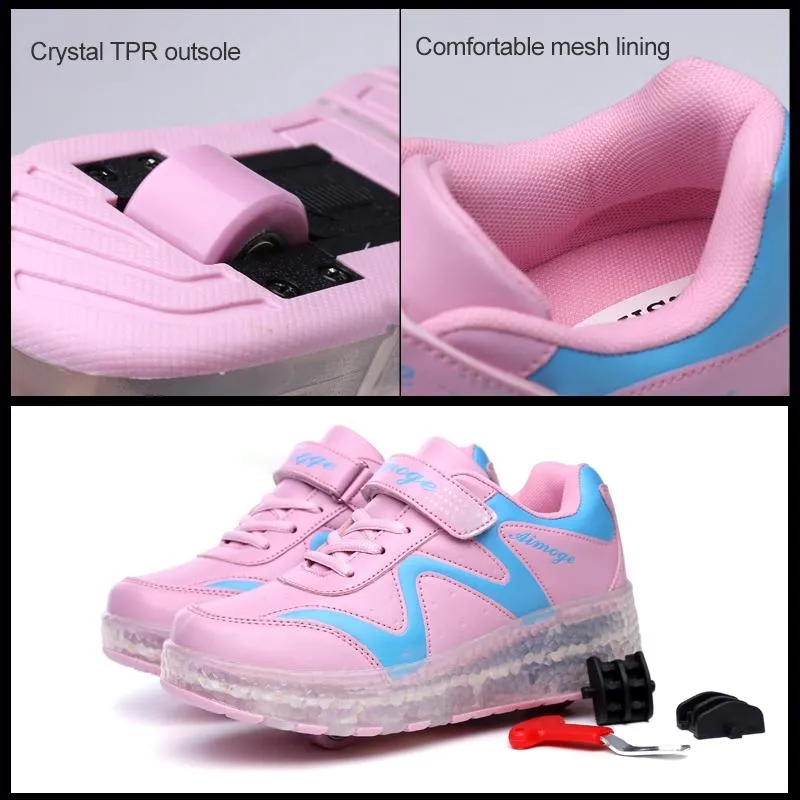 33 Pink Led Light Rechargeable Roller Skating Shoes - Double Wheel Ultra Light