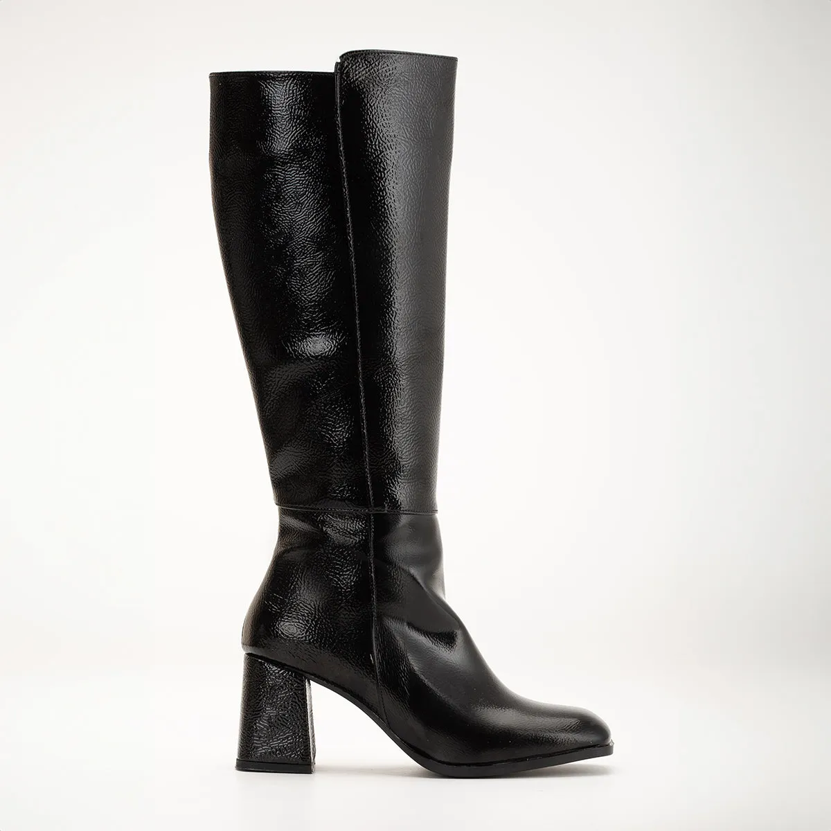 Adele - Black Patent Knee High Boots