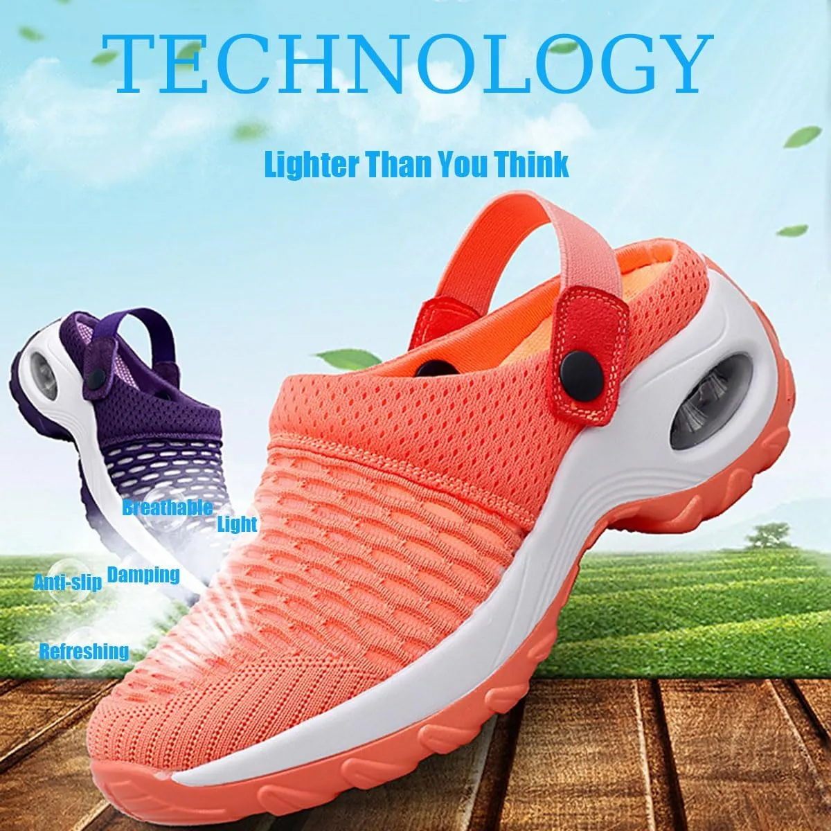 Air Cushion Slip-On Walking Shoes Orthopedic Diabetic Walking Shoes, Mesh Breathable Arch Support Slip-On Slippers Sandals