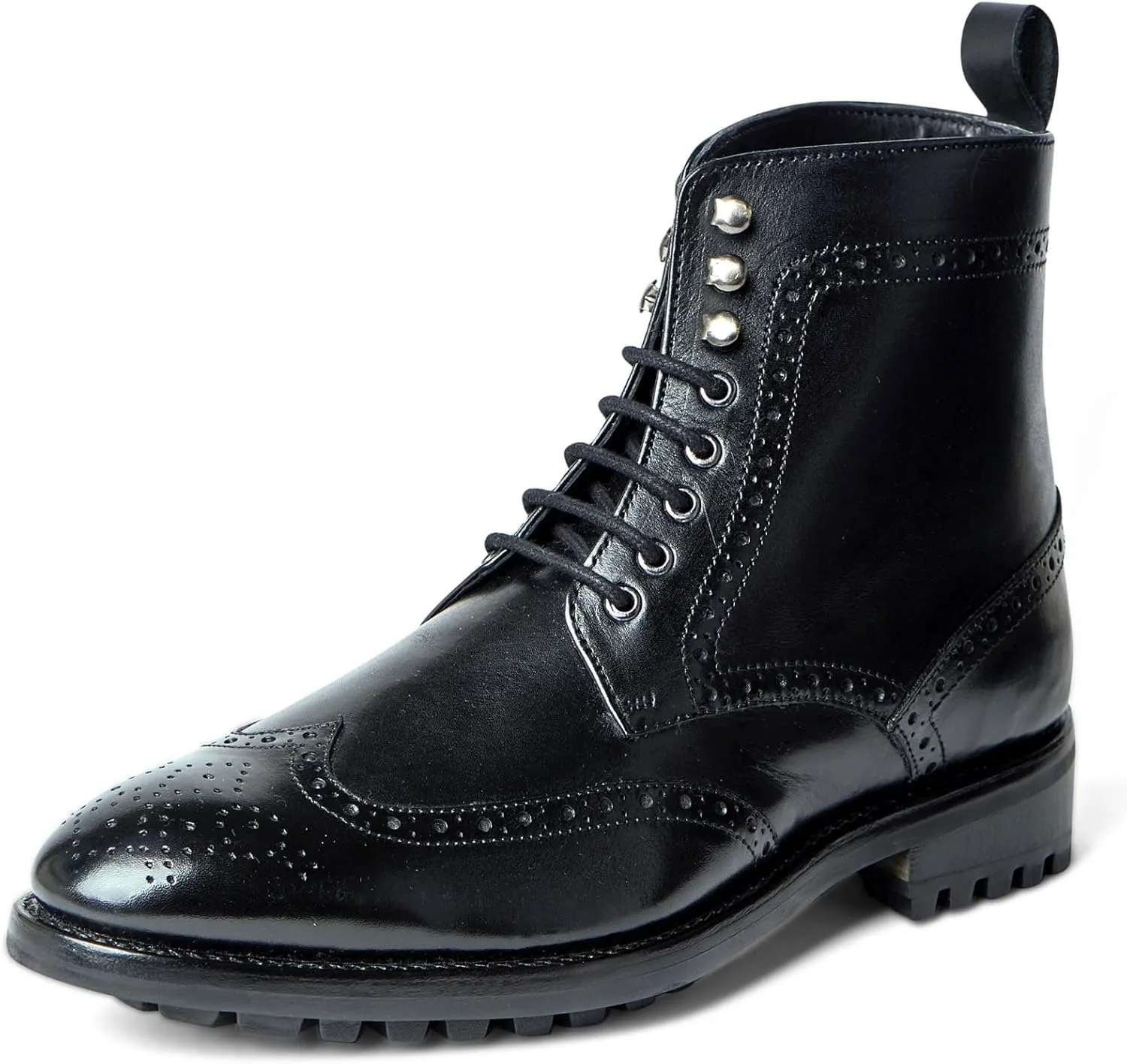 Anthony Veer Grant Wingtip Dress Boots for Men | Lace-Up | Brogue Design | Goodyear Welt Construction | Commando Rubber Outsole & Ortholite Cushioned Footbed | Full Grain Calfskin Leather