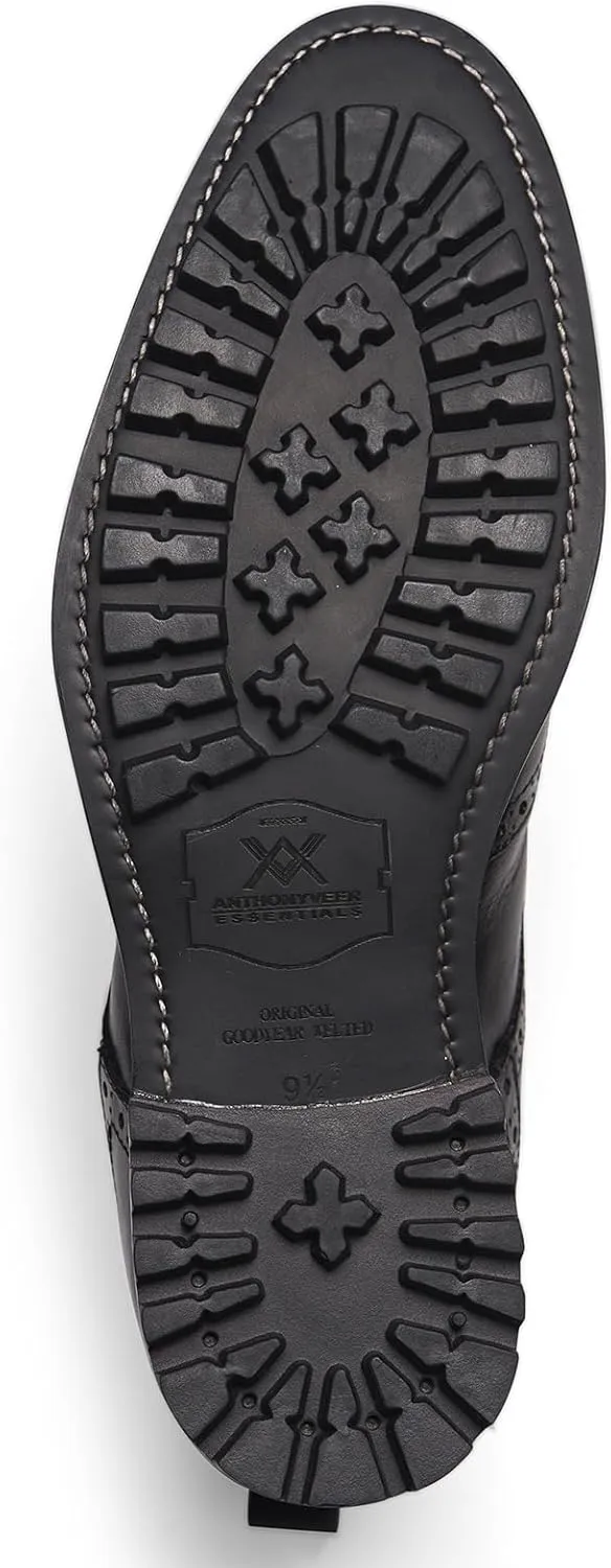 Anthony Veer Grant Wingtip Dress Boots for Men | Lace-Up | Brogue Design | Goodyear Welt Construction | Commando Rubber Outsole & Ortholite Cushioned Footbed | Full Grain Calfskin Leather