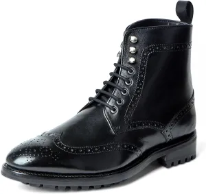 Anthony Veer Grant Wingtip Dress Boots for Men | Lace-Up | Brogue Design | Goodyear Welt Construction | Commando Rubber Outsole & Ortholite Cushioned Footbed | Full Grain Calfskin Leather