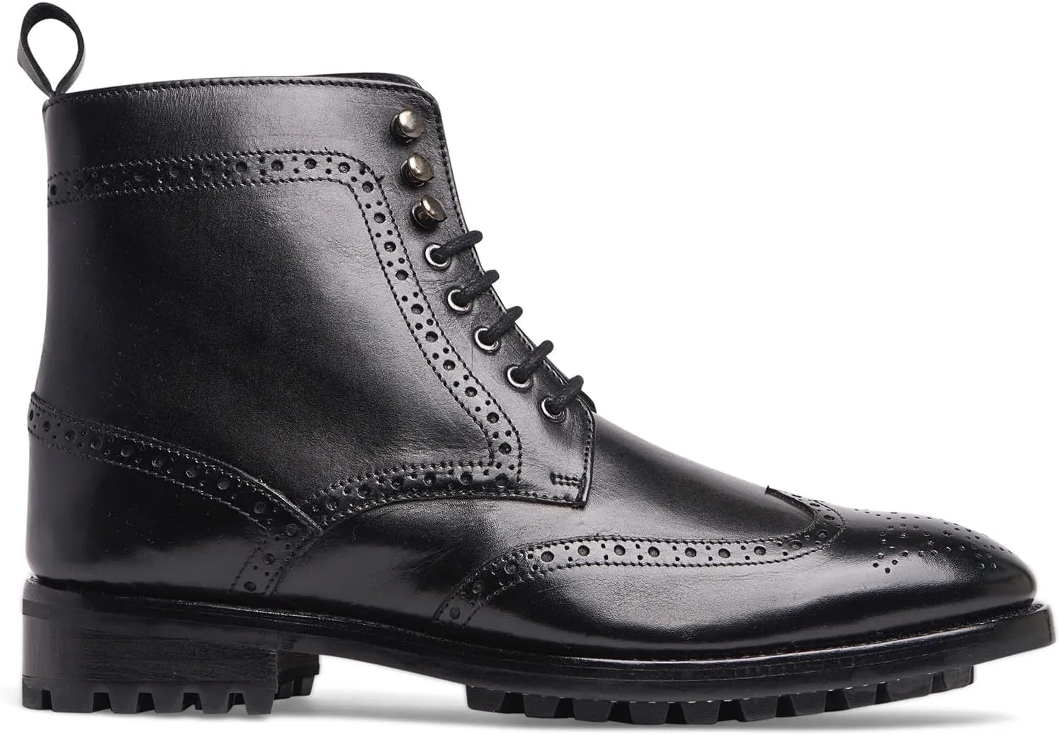 Anthony Veer Grant Wingtip Dress Boots for Men | Lace-Up | Brogue Design | Goodyear Welt Construction | Commando Rubber Outsole & Ortholite Cushioned Footbed | Full Grain Calfskin Leather