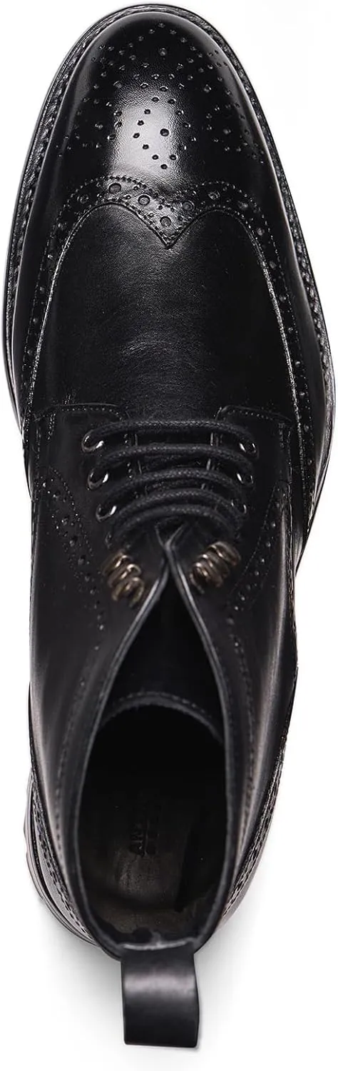 Anthony Veer Grant Wingtip Dress Boots for Men | Lace-Up | Brogue Design | Goodyear Welt Construction | Commando Rubber Outsole & Ortholite Cushioned Footbed | Full Grain Calfskin Leather