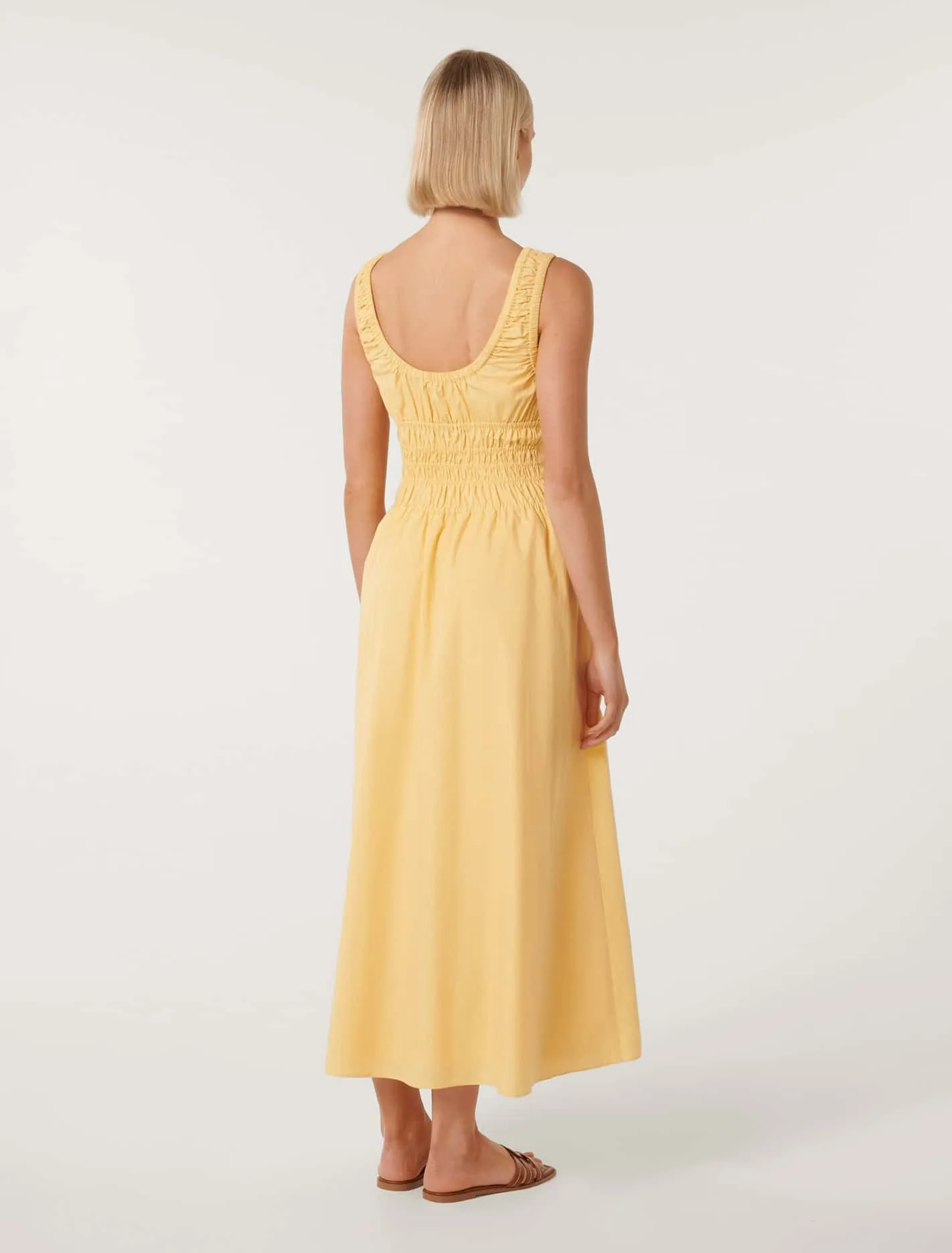 April Gathered Cotton Midi Dress