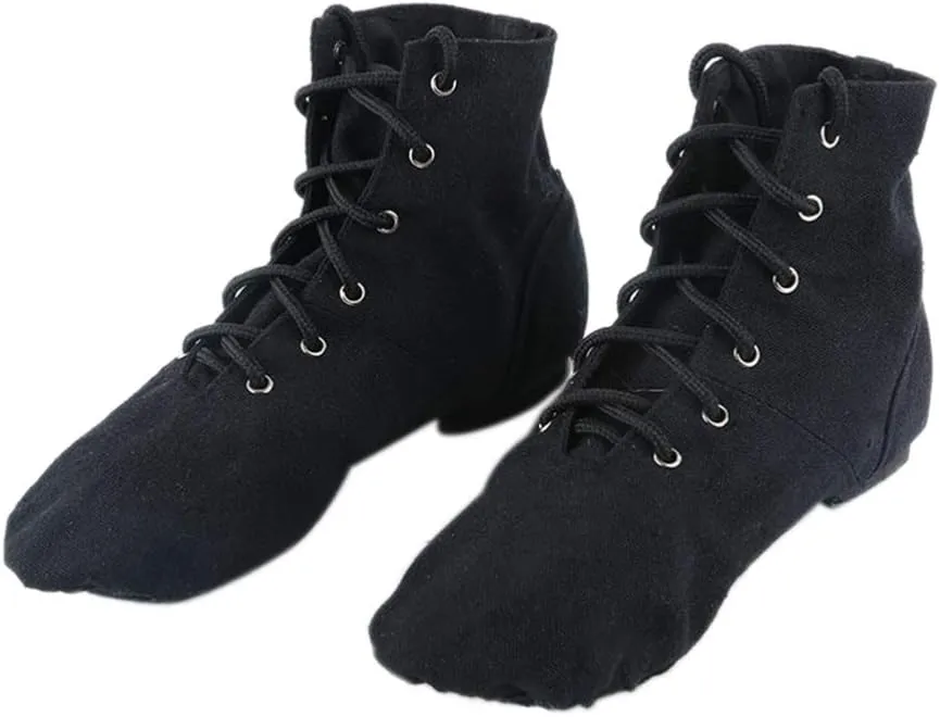 BESPORTBLE High Top Canvas Jazz Dancing Shoes Flat Jazz Boots Practice Dancing Shoes for Women Men Size 44 (Black)
