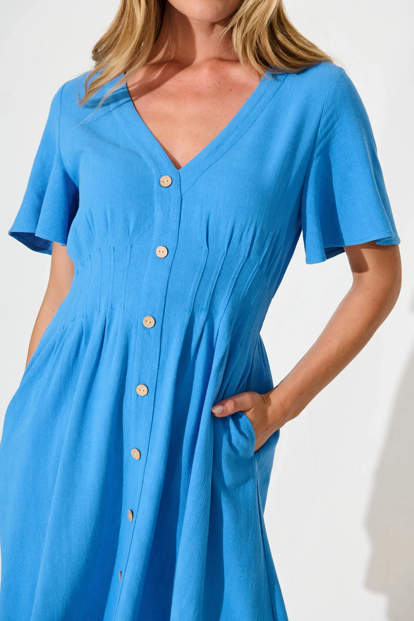 Blue Linen Blend Amaya Dress