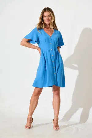 Blue Linen Blend Amaya Dress