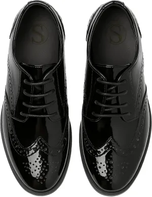 Boys?? Patent Derby Dress Shoes, Wingtip Brogue Lace-Up Wedding Prom Formal Footwear