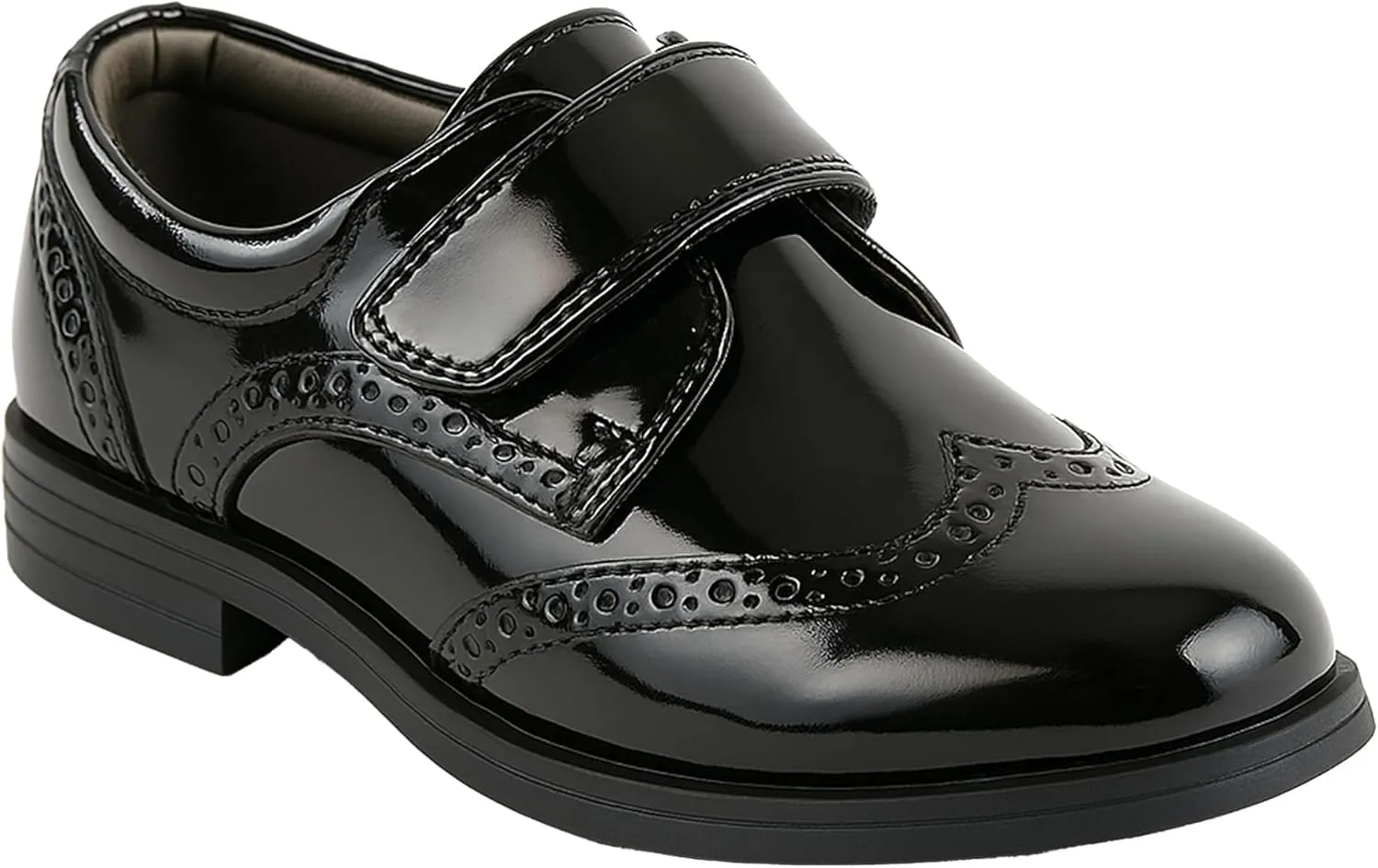 Boys Patent Synthetic Leather Dress Black Shoes Strap Brogue Formal Wedding Pageboy Footwear Size US Toddler 8- EU 24