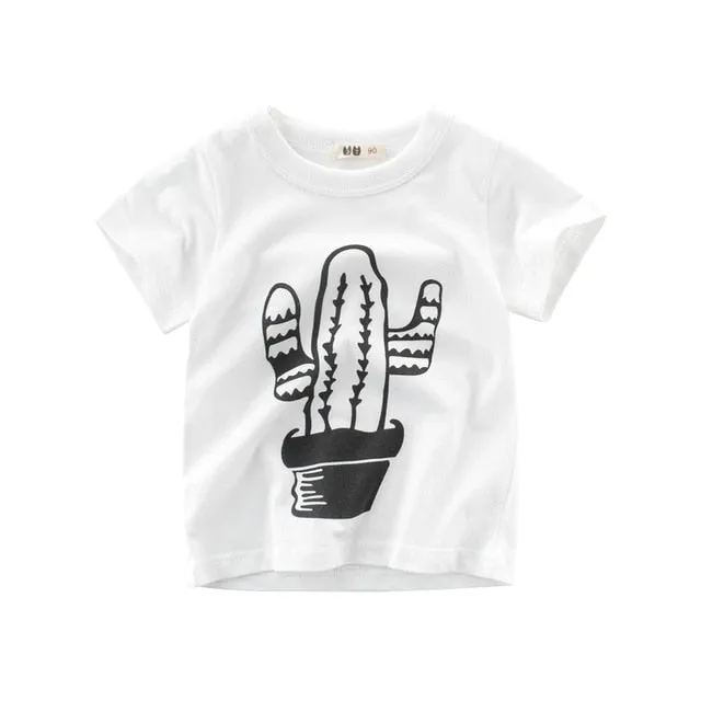 Cactus Whie Boys T-shirt Cotton Short Sleeve