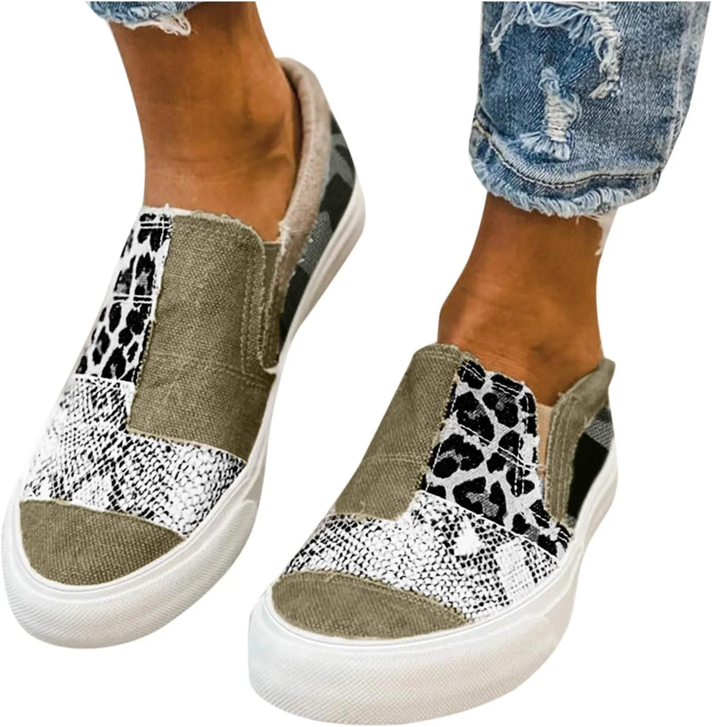 Canvas Sneakers Women Slip on Gibobby Women's Slip On Loafers Hollow-Out Round Toe Flat Fashion Sneakers