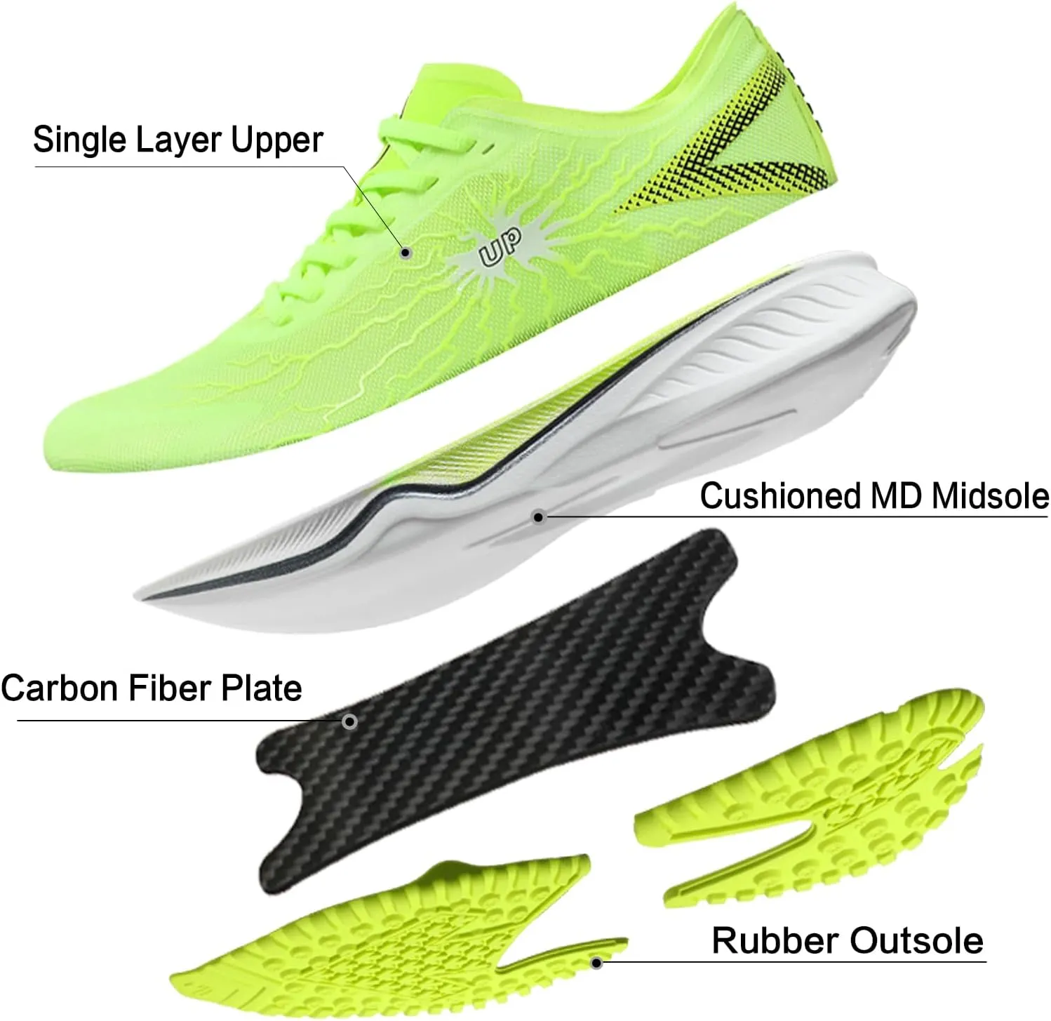 Carbon Plate Road Running Shoes Ultra Light Cushion Sole