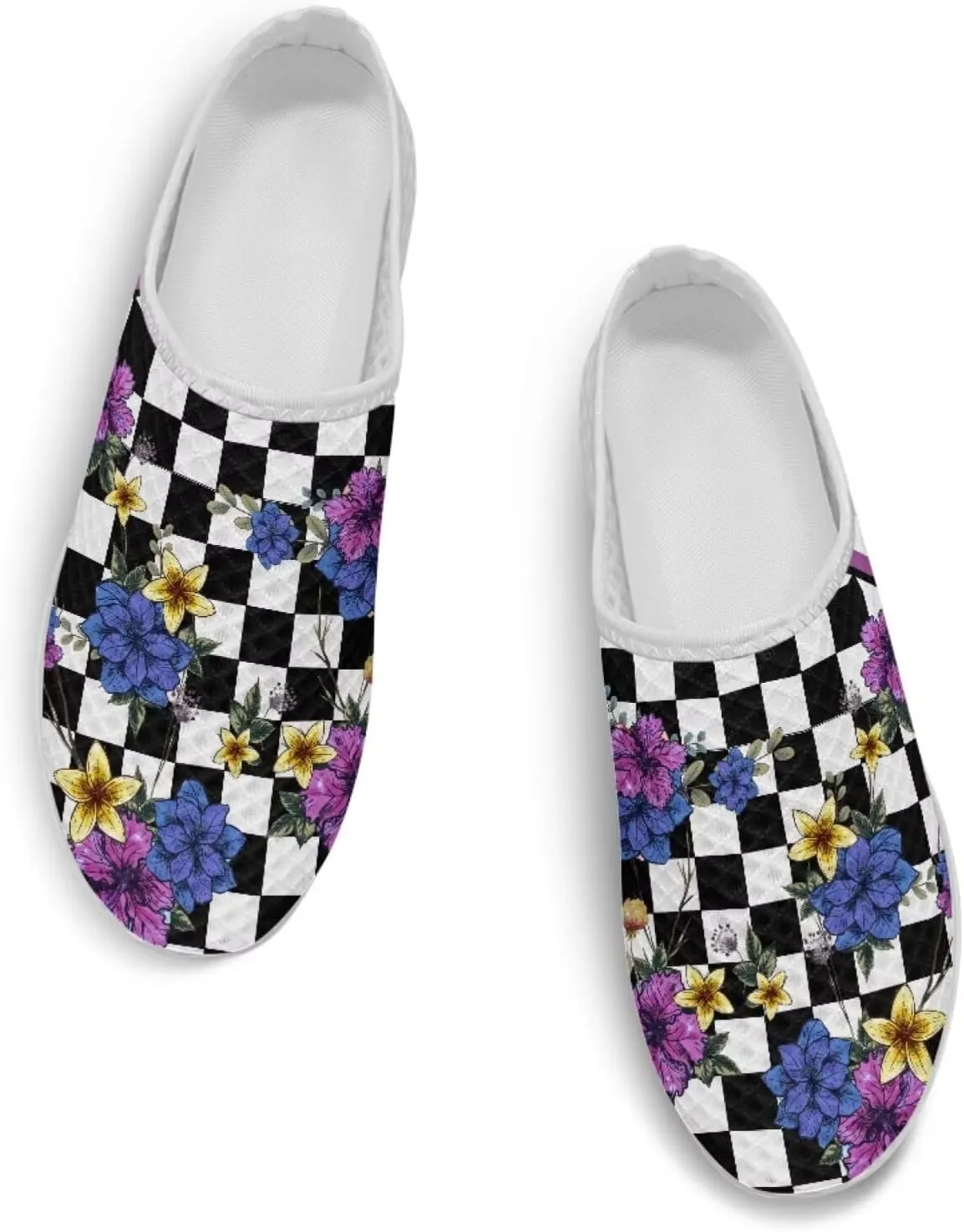 Checkerboard Womens Slip On Clogs Mules Slip-On Walking Yoga Shoes Breathable Mesh Slippers Garden Loafers