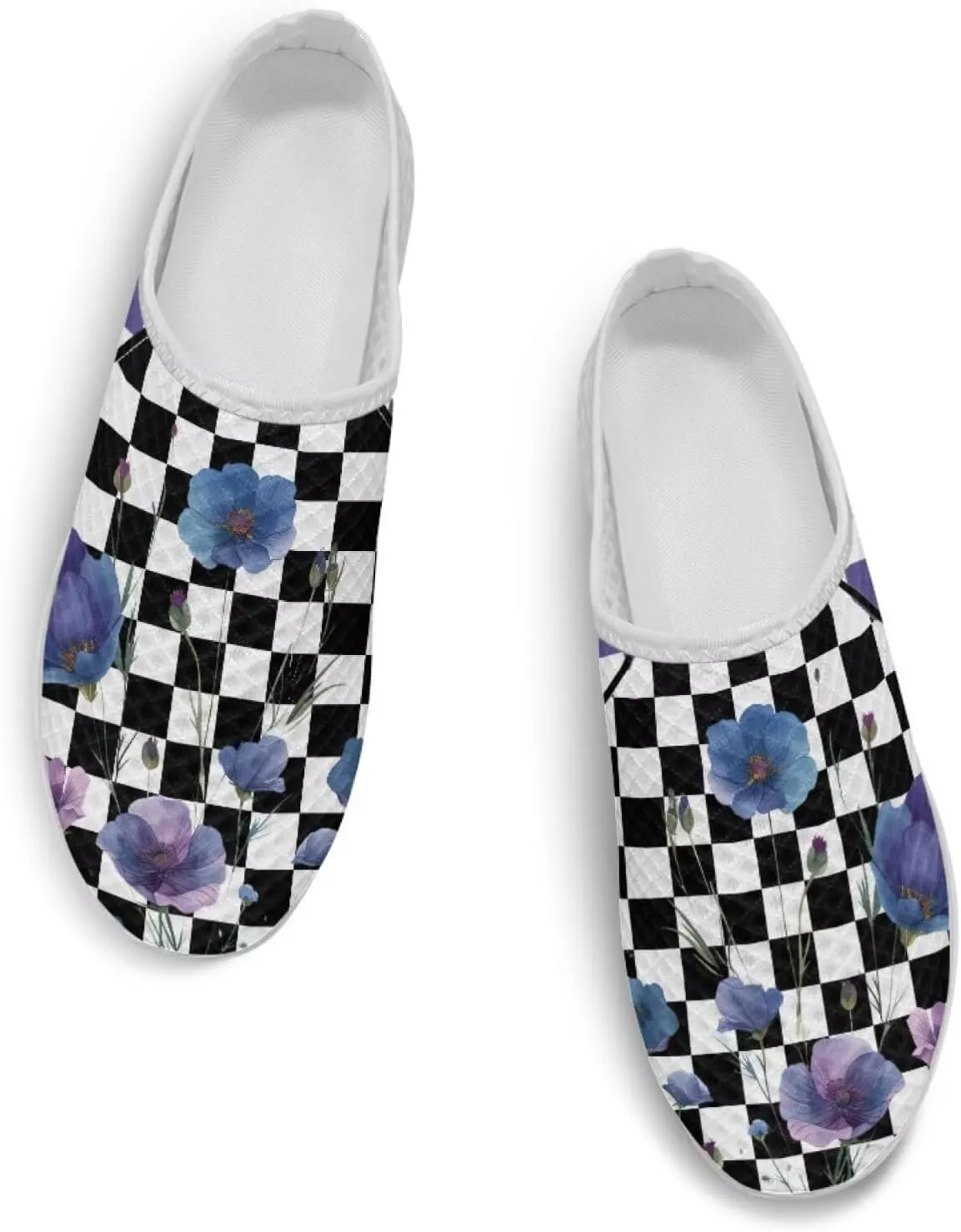 Checkerboard Womens Slip On Clogs Mules Slip-On Walking Yoga Shoes Breathable Mesh Slippers Garden Loafers
