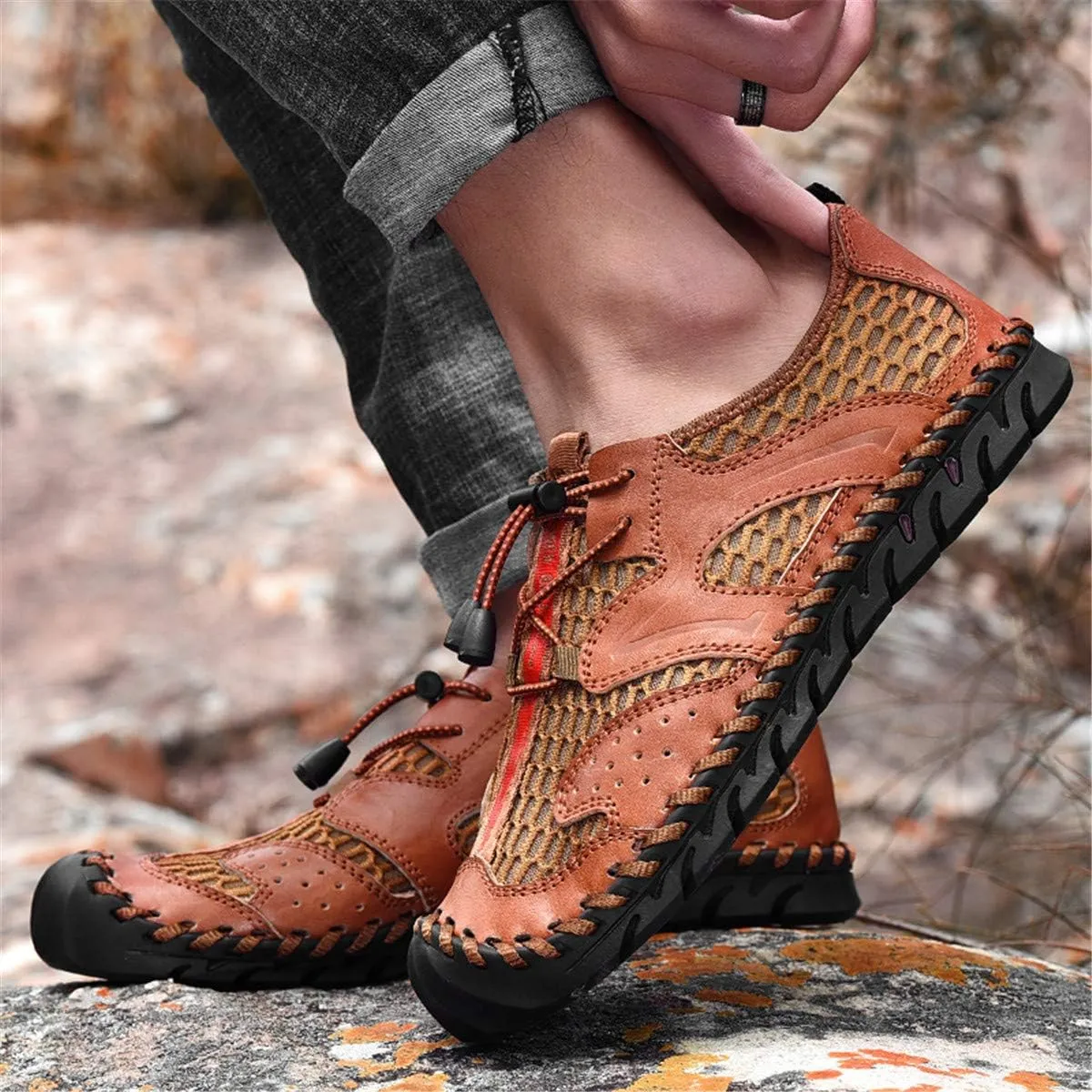 CHICLOVEY Men's Breathable Athletic Trekking Sneakers Closed Toe Outdoor Sport Shoes