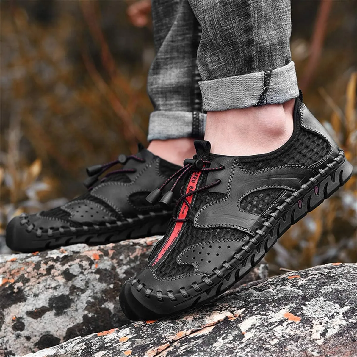 CHICLOVEY Men's Breathable Athletic Trekking Sneakers Closed Toe Outdoor Sport Shoes