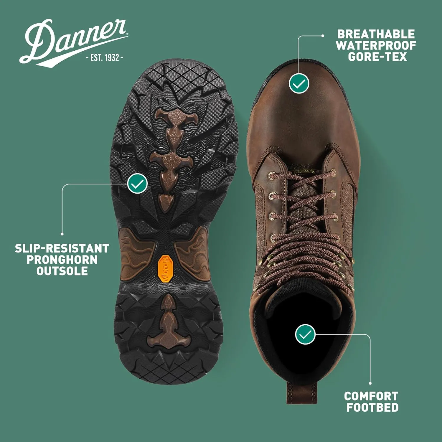 Danner Pronghorn 8 Hunting Boots for Men - Waterproof Gore-Tex and Full-Grain Leather, Cushion Midsole, Torsion Shank, and Vibram Traction Outsole
