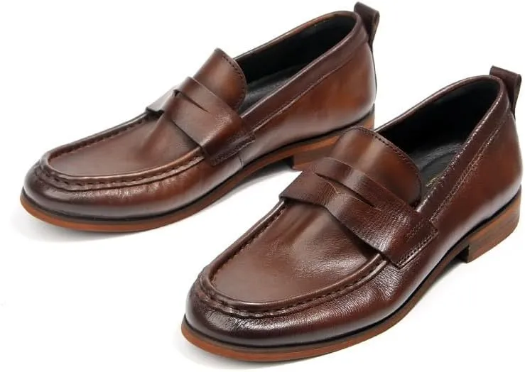 Dress Oxford for Men Slip On Retro Men Loafers Shoes Handmade Genuine Leather Men's Casual Business Leather Shoes Male Party Dress Shoes