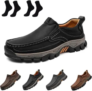 Enjerr Orthopedic Shoes Men, Men's Slip-On Orthopedic Hands-Free Genuine Leather Slip on Loafers, Enjerr Hiking Shoes