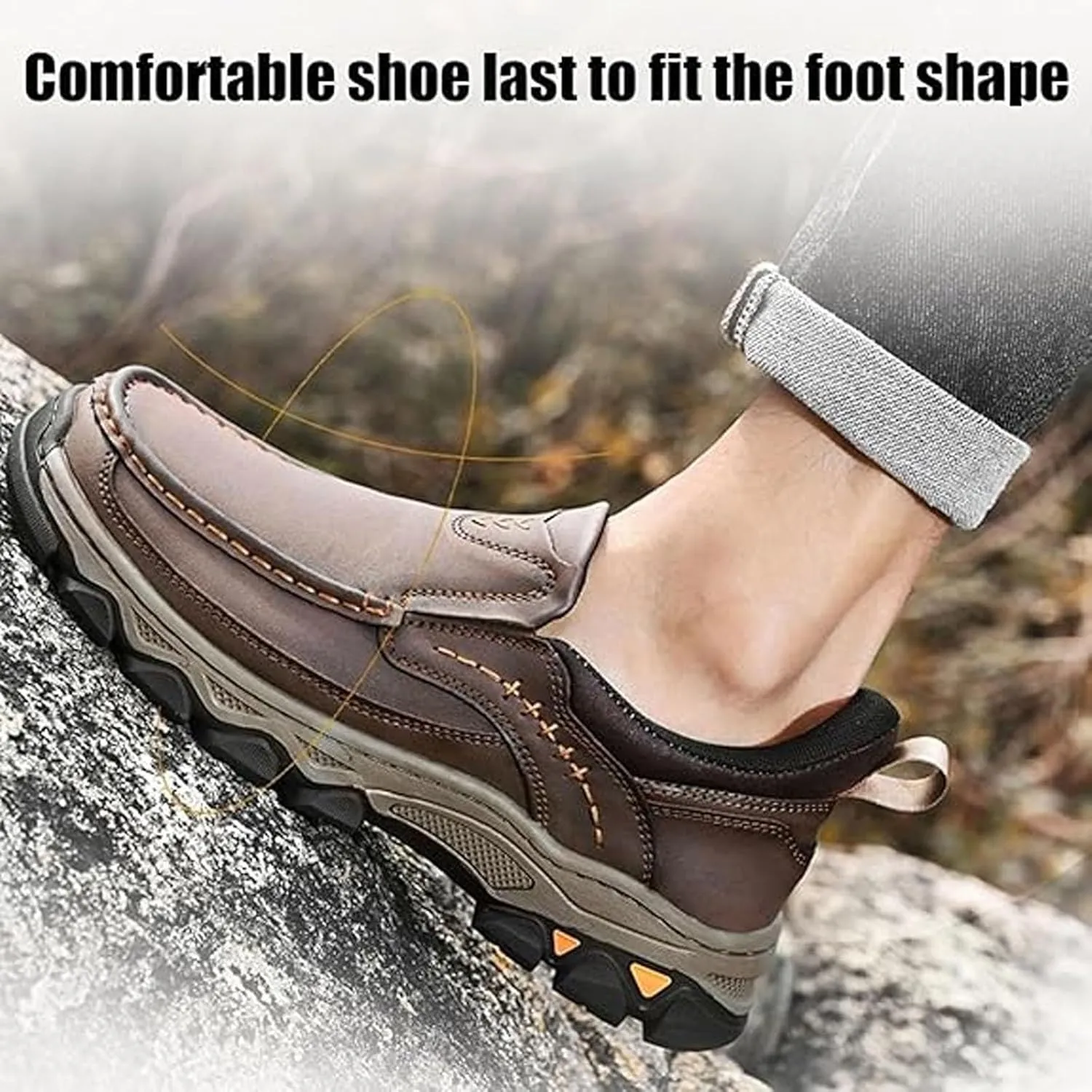 Enjerr Orthopedic Shoes Men, Men's Slip-On Orthopedic Hands-Free Genuine Leather Slip on Loafers, Enjerr Hiking Shoes