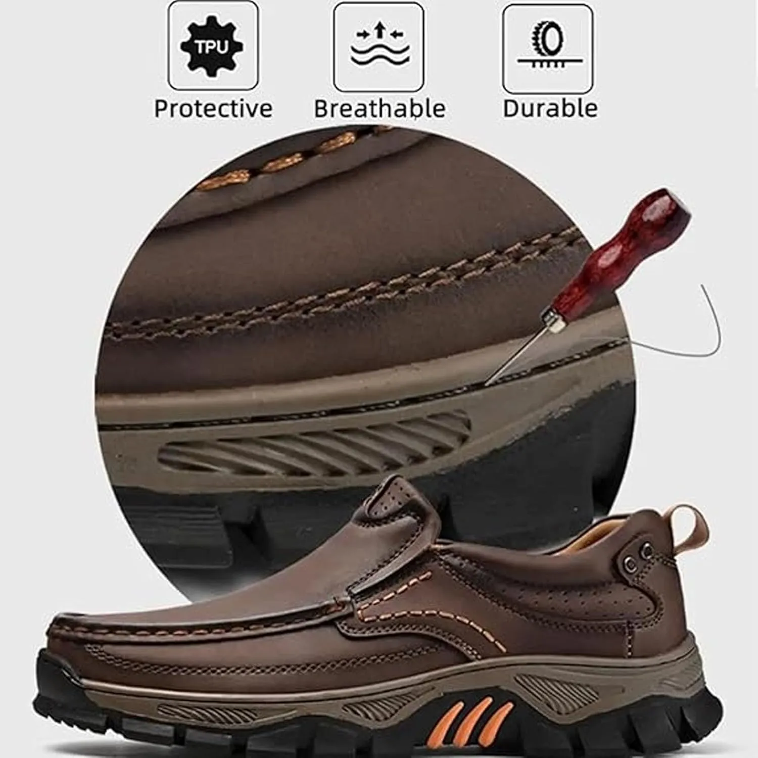 Enjerr Orthopedic Shoes Men, Men's Slip-On Orthopedic Hands-Free Genuine Leather Slip on Loafers, Enjerr Hiking Shoes
