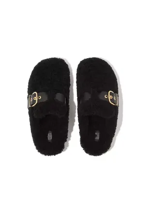 FitFlop - Buckle Curly-Shearling/Leather Mules