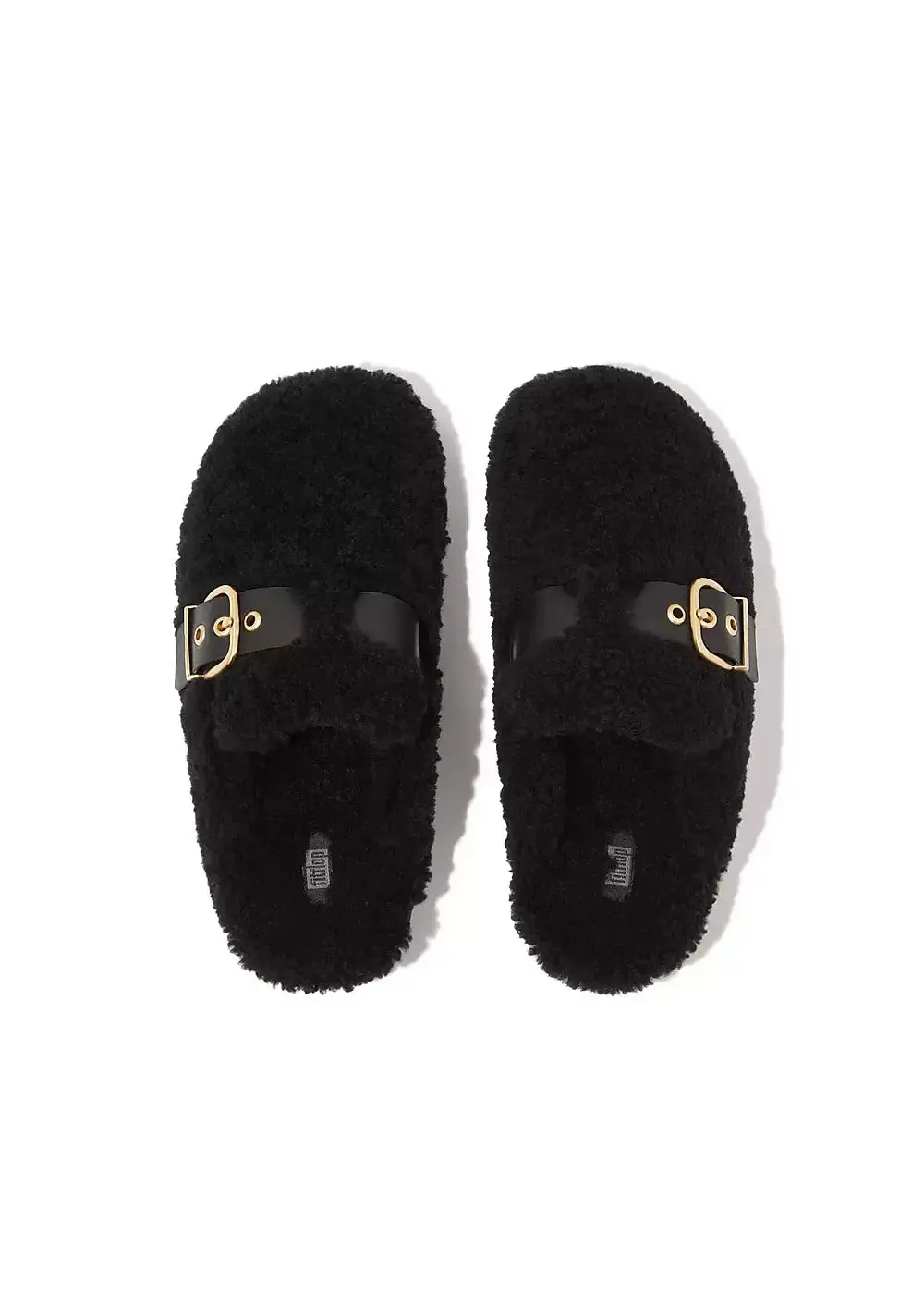 FitFlop - Buckle Curly-Shearling/Leather Mules