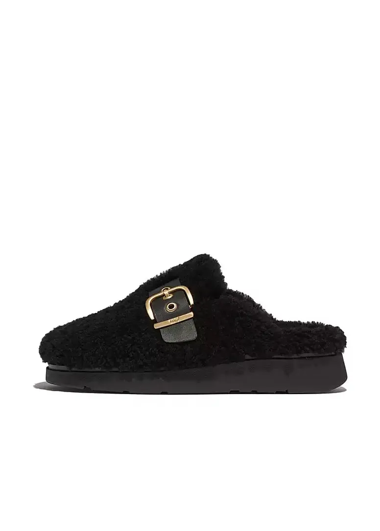 FitFlop - Buckle Curly-Shearling/Leather Mules