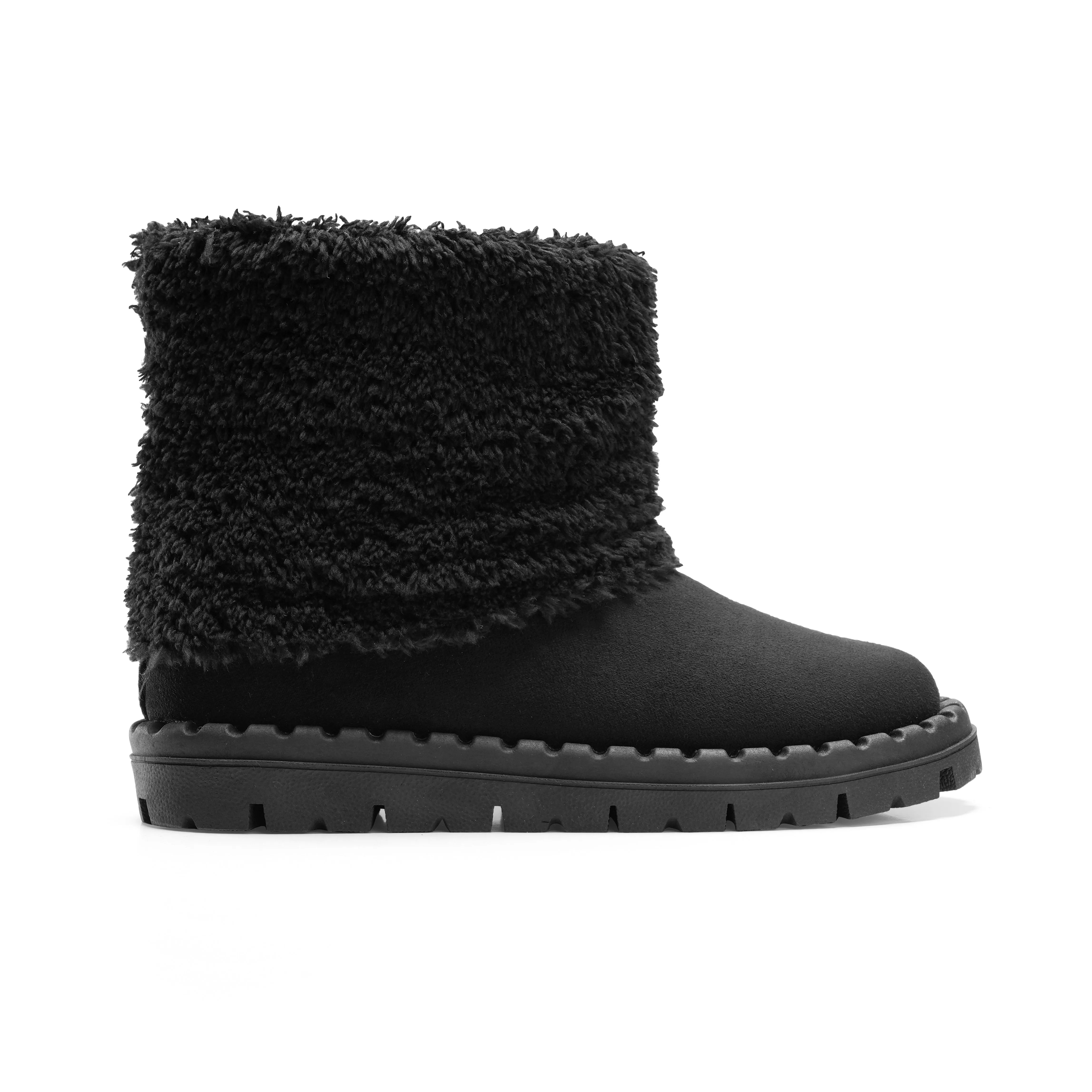 Fold-Over Sherpa-Lined Winter Boots - Black