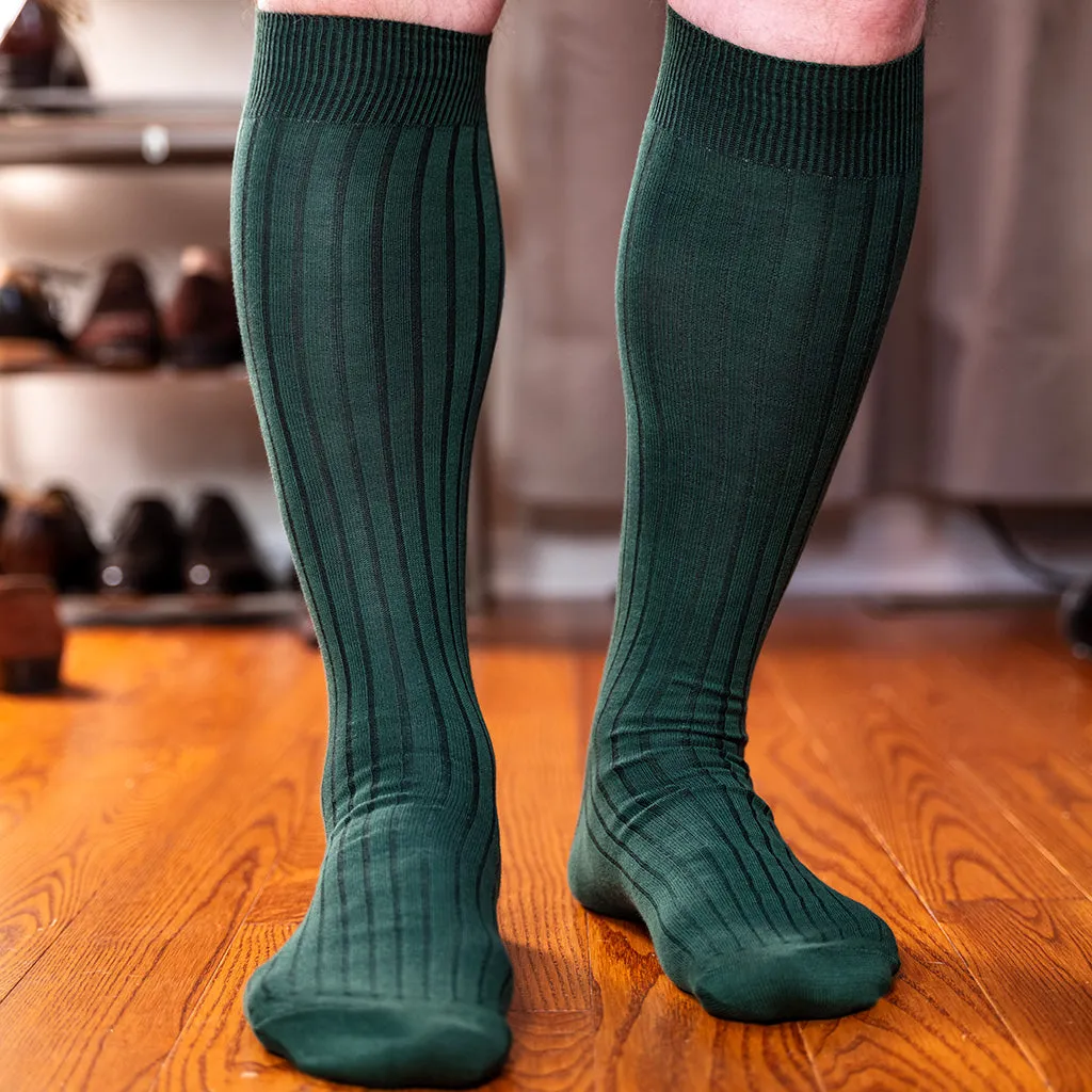 Forest Green Cotton Over the Calf Dress Socks
