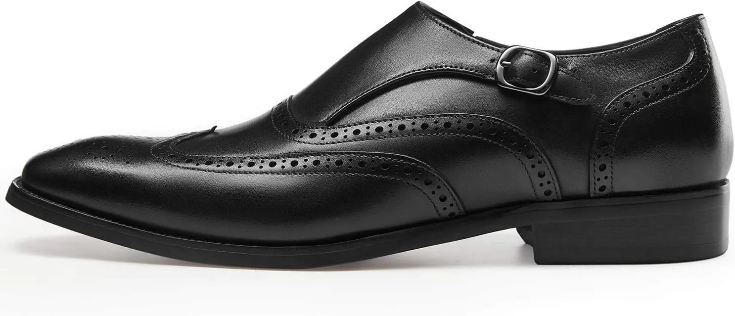 FRASOICUS Men ??s Dress Shoes Genuine Leather Monk Strap Wingtip Formal Shoes Slip-On Loafer