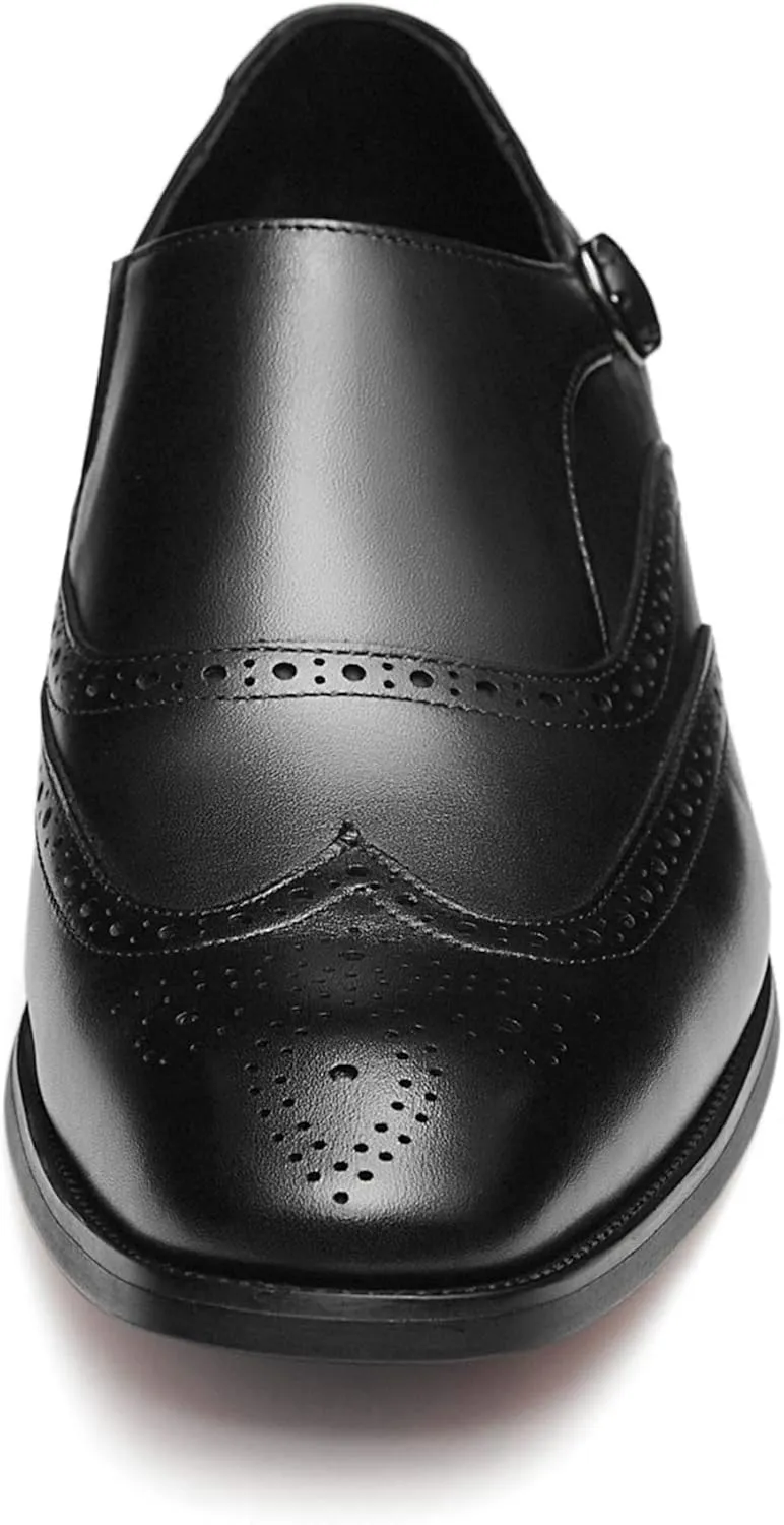 FRASOICUS Men s Dress Shoes Genuine Leather Monk Strap Wingtip Formal Shoes Slip-On Loafer
