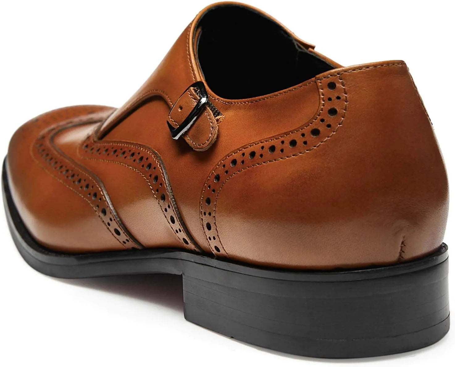 FRASOICUS Men s Dress Shoes Genuine Leather Monk Strap Wingtip Formal Shoes Slip-On Loafer