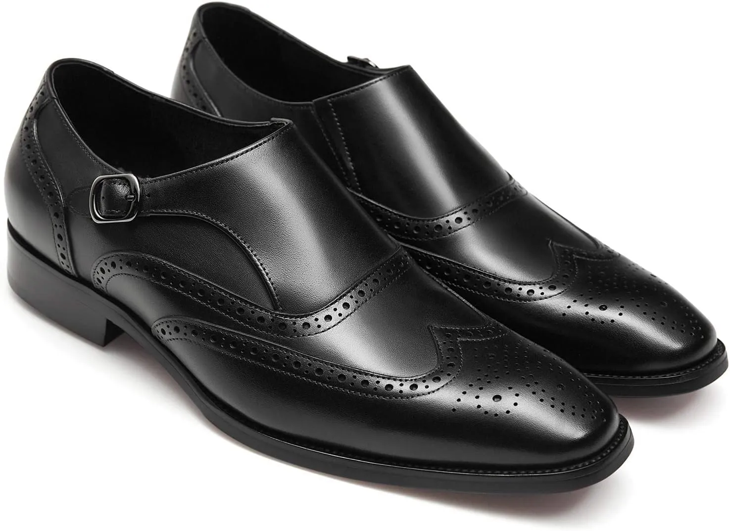 FRASOICUS Men s Dress Shoes Genuine Leather Monk Strap Wingtip Formal Shoes Slip-On Loafer