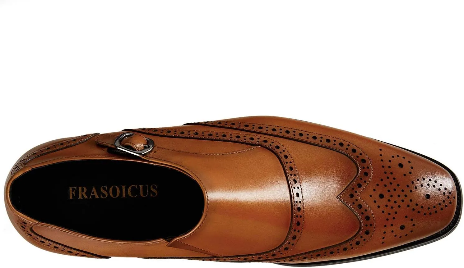 FRASOICUS Men s Dress Shoes Genuine Leather Monk Strap Wingtip Formal Shoes Slip-On Loafer