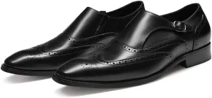FRASOICUS Men s Dress Shoes Genuine Leather Monk Strap Wingtip Formal Shoes Slip-On Loafer