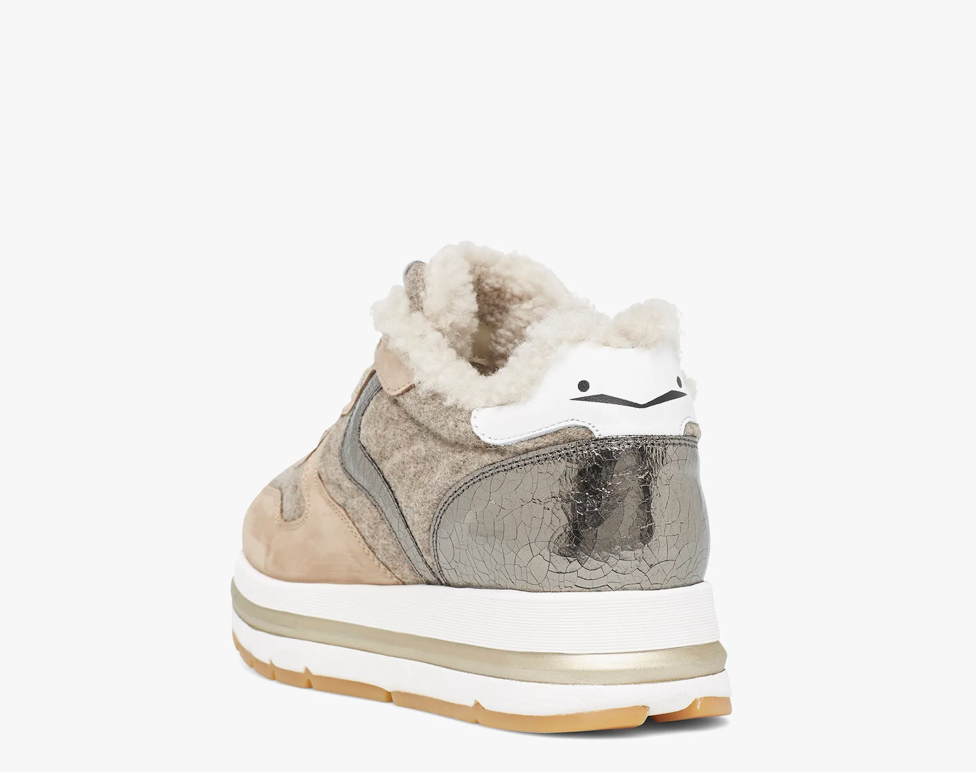 =Fur Lined Platform Sneaker - Beige Grey