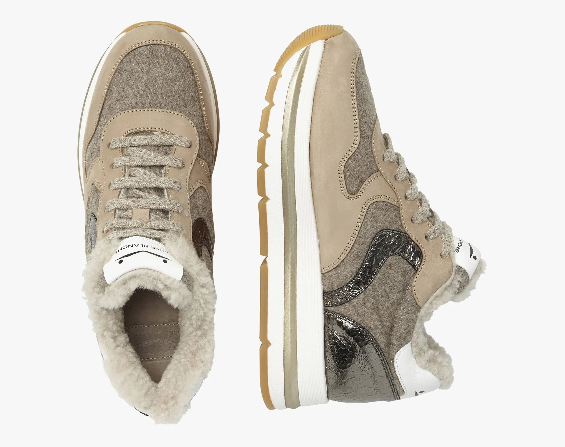 =Fur Lined Platform Sneaker - Beige Grey