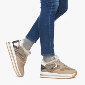 =Fur Lined Platform Sneaker - Beige Grey