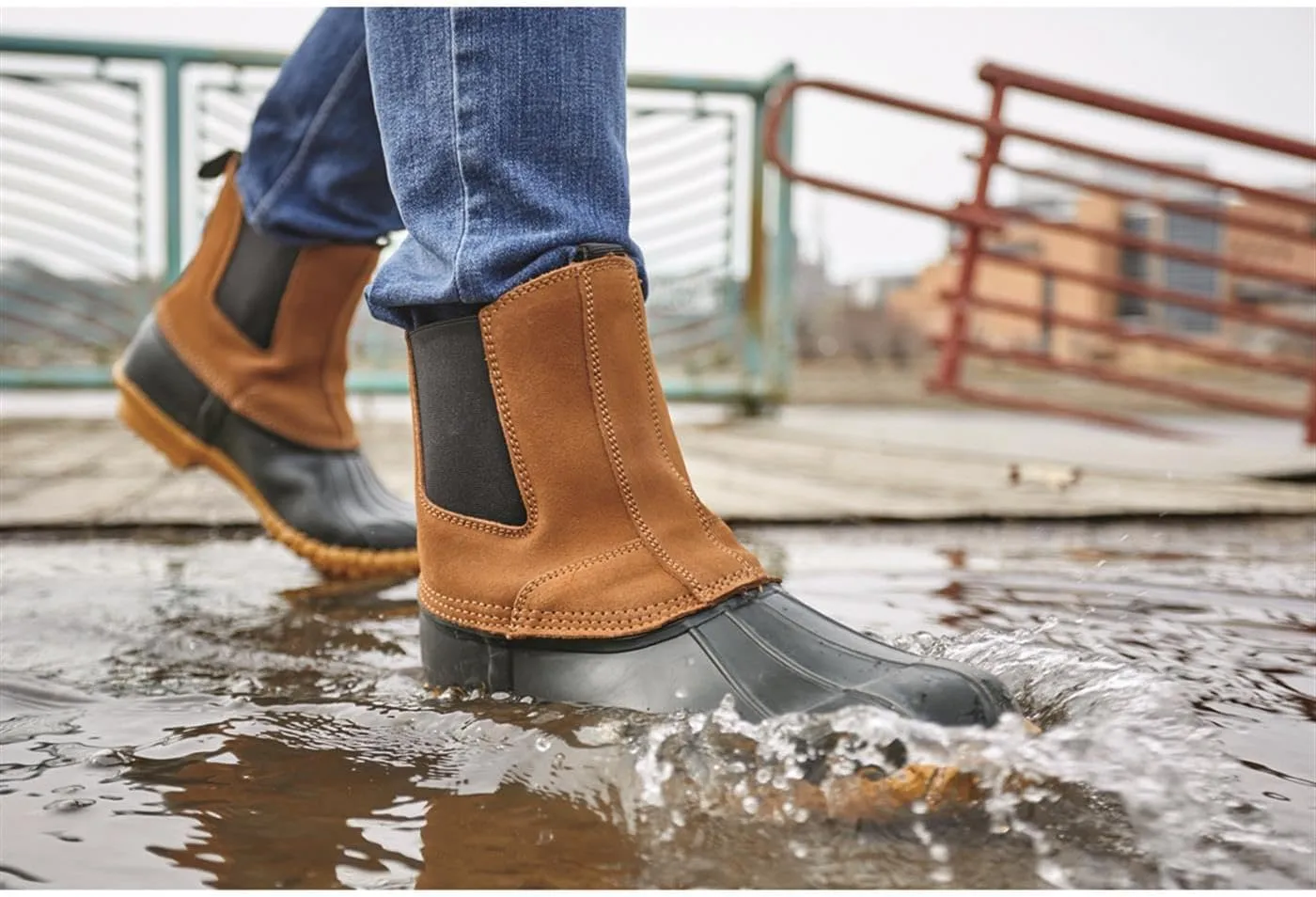 Guide Gear Mens Pull On Insulated Leather Duck Boots Waterproof Rain Shoes, 400 Gram