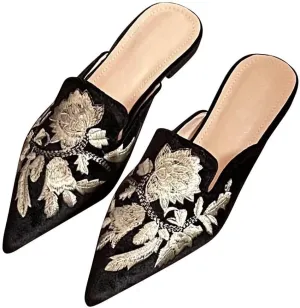 Hee grand Women Mules Closed Pointed Toe Tassel Flat Mules Casual Outdoor Slippers Slip On Backless Loafers