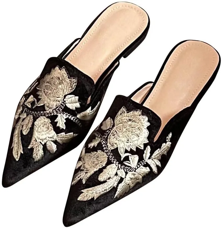 Hee grand Women Mules Closed Pointed Toe Tassel Flat Mules Casual Outdoor Slippers Slip On Backless Loafers