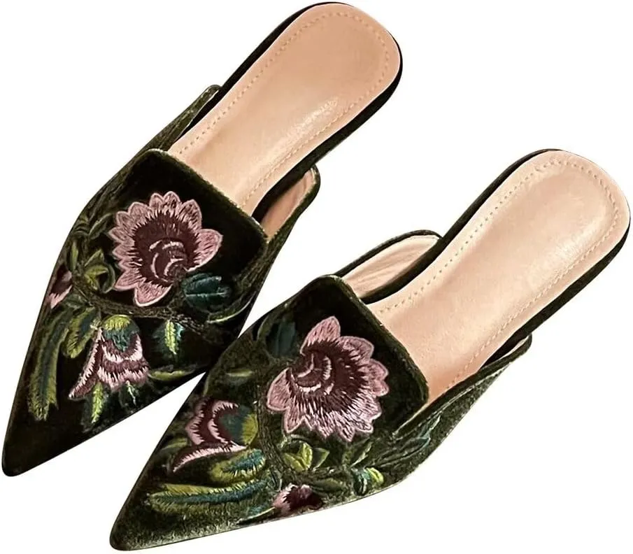 Hee grand Women Mules Closed Pointed Toe Tassel Flat Mules Casual Outdoor Slippers Slip On Backless Loafers