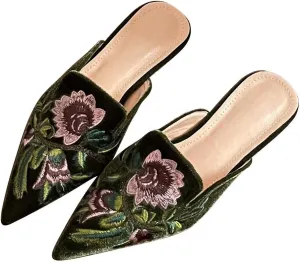 Hee grand Women Mules Closed Pointed Toe Tassel Flat Mules Casual Outdoor Slippers Slip On Backless Loafers