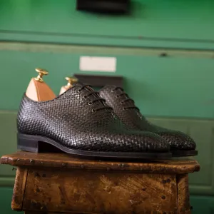 Height Increasing Black Braided Leather Toecap Nazare Oxfords - Formal Shoes